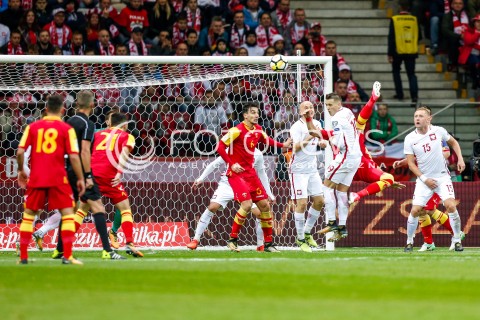  08.10.2017 WARSZAWA STADION NARODOWY <br />
PILKA NOZNA REPREZENTACJA KWALIFIKACJE DO MISTRZOSTW SWIATA ROSJA 2018<br />
Football European Qualifiers Fifa World Cup Russia 2018<br />
MECZ POLSKA - CZARNOGORA ( Poland - Montenegro )<br />
N/Z STEFAN MUGOSA BRAMKA GOL NA 2:1<br />
 