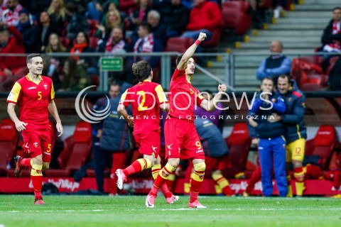  08.10.2017 WARSZAWA STADION NARODOWY <br />
PILKA NOZNA REPREZENTACJA KWALIFIKACJE DO MISTRZOSTW SWIATA ROSJA 2018<br />
Football European Qualifiers Fifa World Cup Russia 2018<br />
MECZ POLSKA - CZARNOGORA ( Poland - Montenegro )<br />
N/Z STEFAN MUGOSA RADOSC BRAMKA GOL NA 2:1<br />
 