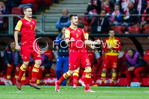  08.10.2017 WARSZAWA STADION NARODOWY <br />
PILKA NOZNA REPREZENTACJA KWALIFIKACJE DO MISTRZOSTW SWIATA ROSJA 2018<br />
Football European Qualifiers Fifa World Cup Russia 2018<br />
MECZ POLSKA - CZARNOGORA ( Poland - Montenegro )<br />
N/Z STEFAN MUGOSA RADOSC BRAMKA GOL NA 2:1 NEMANJA MIJUSKOVIC <br />
 