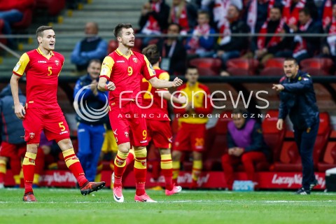  08.10.2017 WARSZAWA STADION NARODOWY <br />
PILKA NOZNA REPREZENTACJA KWALIFIKACJE DO MISTRZOSTW SWIATA ROSJA 2018<br />
Football European Qualifiers Fifa World Cup Russia 2018<br />
MECZ POLSKA - CZARNOGORA ( Poland - Montenegro )<br />
N/Z STEFAN MUGOSA RADOSC BRAMKA GOL NA 2:1 NEMANJA MIJUSKOVIC <br />
 
