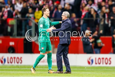  08.10.2017 WARSZAWA STADION NARODOWY <br />
PILKA NOZNA REPREZENTACJA KWALIFIKACJE DO MISTRZOSTW SWIATA ROSJA 2018<br />
Football European Qualifiers Fifa World Cup Russia 2018<br />
MECZ POLSKA - CZARNOGORA ( Poland - Montenegro )<br />
N/Z AWANS WYGRANA ZWYCIESTWO RADOSC EMOCJE ADAM NAWALKA - I TRENER ( HEAD COACH ) WOJCIECH SZCZESNY<br />
 