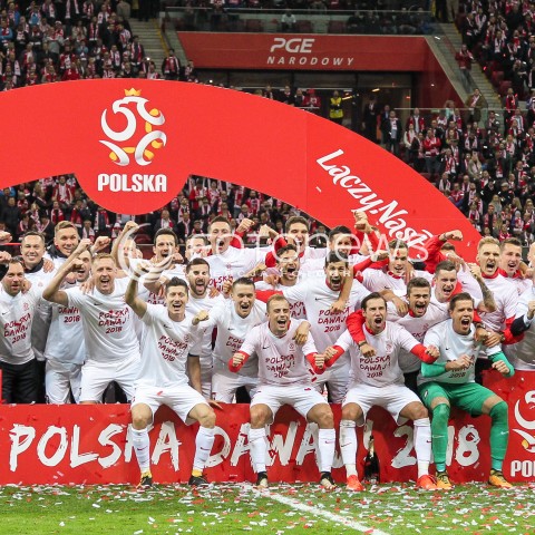  08.10.2017 WARSZAWA STADION NARODOWY <br />
PILKA NOZNA REPREZENTACJA KWALIFIKACJE DO MISTRZOSTW SWIATA ROSJA 2018<br />
Football European Qualifiers Fifa World Cup Russia 2018<br />
MECZ POLSKA - CZARNOGORA ( Poland - Montenegro )<br />
N/Z AWANS WYGRANA ZWYCIESTWO RADOSC EMOCJE ZAWODNICY ZDJECIE GRUPOWE GRUPOWKA ROBERT LEWANDOWSKI WOJCIECH SZCZESNY GRZEGORZ KRYCHOWIAK KAMIL GLIK KAMIL GROSICKI<br />
 