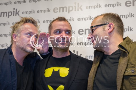 12.10.2017 WARSZAWA<br />SPOTKANIE Z AKTORAMI UCHO PREZESA<br />N/Z ROBERT GORSKI MIKOLAJ CIESLAK PAWEL KOSLIK<br /> 