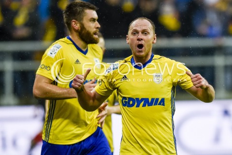  22.10.2017 GDYNIA <br />PILKA NOZNA - EKSTRAKLASA SEZON 2017/2018<br />MECZ ARKA GDYNIA - JAGIELLONIA BIALYSTOK<br />N/Z RAFAL SIEMASZKO GRZEGORZ PIESIO GOL BRAMKA RADOSC<br /> 