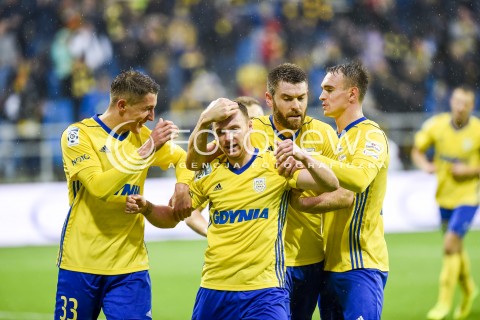  22.10.2017 GDYNIA <br />PILKA NOZNA - EKSTRAKLASA SEZON 2017/2018<br />MECZ ARKA GDYNIA - JAGIELLONIA BIALYSTOK<br />N/Z RAFAL SIEMASZKO GRZEGORZ PIESIO GOL BRAMKA RADOSC<br /> 