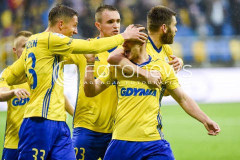  22.10.2017 GDYNIA <br />PILKA NOZNA - EKSTRAKLASA SEZON 2017/2018<br />MECZ ARKA GDYNIA - JAGIELLONIA BIALYSTOK<br />N/Z RAFAL SIEMASZKO GRZEGORZ PIESIO GOL BRAMKA RADOSC<br /> 