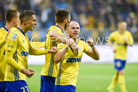  22.10.2017 GDYNIA <br />PILKA NOZNA - EKSTRAKLASA SEZON 2017/2018<br />MECZ ARKA GDYNIA - JAGIELLONIA BIALYSTOK<br />N/Z RAFAL SIEMASZKO GRZEGORZ PIESIO GOL BRAMKA RADOSC<br /> 