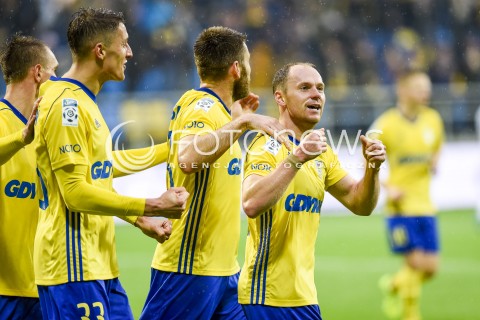  22.10.2017 GDYNIA <br />PILKA NOZNA - EKSTRAKLASA SEZON 2017/2018<br />MECZ ARKA GDYNIA - JAGIELLONIA BIALYSTOK<br />N/Z RAFAL SIEMASZKO GRZEGORZ PIESIO GOL BRAMKA RADOSC<br /> 