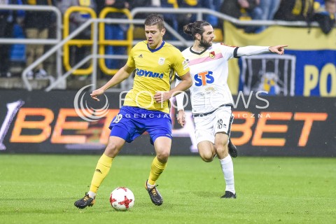  22.10.2017 GDYNIA <br />PILKA NOZNA - EKSTRAKLASA SEZON 2017/2018<br />MECZ ARKA GDYNIA - JAGIELLONIA BIALYSTOK<br />N/Z MICHAL MARCJANIK CILIAN SHERIDAN<br /> 