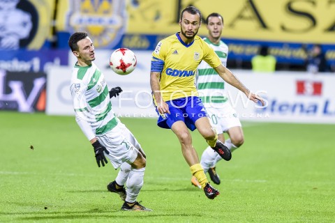  03.11.2017 GDYNIA <br />PILKA NOZNA - EKSTRAKLASA SEZON 2017/2018<br />MECZ ARKA GDYNIA - LECHIA GDANSK<br />N/Z RAFAL WOLSKI MARCUS DA SILVA<br /> 