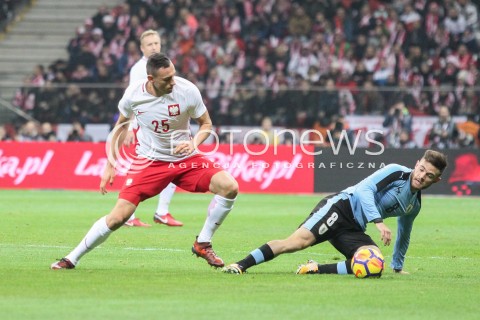  10.11.2017 WARSZAWA STADION NARODOWY <br />PILKA NOZNA REPREZENTACJA MECZ TOWARZYSKI<br />Football Friendly match <br />MECZ POLSKA - URUGWAJ ( Poland - URUGUAY ) <br />N/Z JAROSLAW JACH NAHITAN NANDEZ <br /> 
