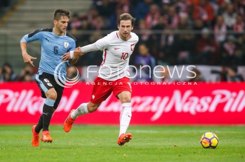  10.11.2017 WARSZAWA STADION NARODOWY <br />PILKA NOZNA REPREZENTACJA MECZ TOWARZYSKI<br />Football Friendly match <br />MECZ POLSKA - URUGWAJ ( Poland - URUGUAY ) <br />N/Z GRZEGORZ KRYCHOWIAK RODRIGO BENTANCUR <br /> 