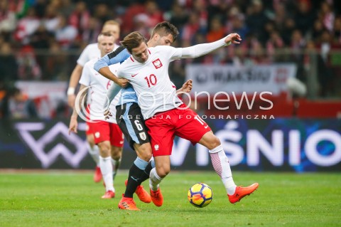  10.11.2017 WARSZAWA STADION NARODOWY <br />PILKA NOZNA REPREZENTACJA MECZ TOWARZYSKI<br />Football Friendly match <br />MECZ POLSKA - URUGWAJ ( Poland - URUGUAY ) <br />N/Z GRZEGORZ KRYCHOWIAK RODRIGO BENTANCUR <br /> 