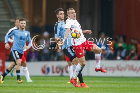  10.11.2017 WARSZAWA STADION NARODOWY <br />PILKA NOZNA REPREZENTACJA MECZ TOWARZYSKI<br />Football Friendly match <br />MECZ POLSKA - URUGWAJ ( Poland - URUGUAY ) <br />N/Z JACEK GORALSKI RODRIGO BENTANCUR <br /> 