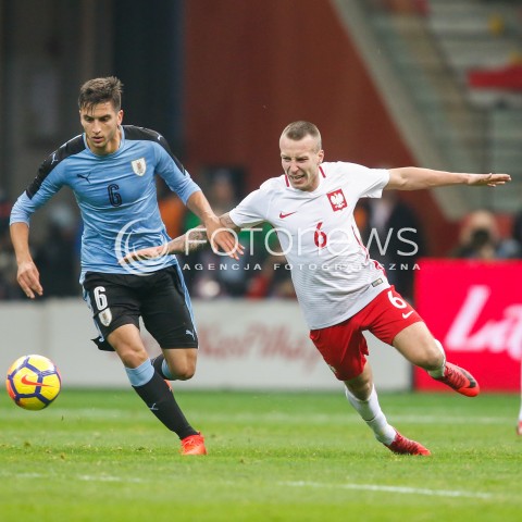  10.11.2017 WARSZAWA STADION NARODOWY <br />PILKA NOZNA REPREZENTACJA MECZ TOWARZYSKI<br />Football Friendly match <br />MECZ POLSKA - URUGWAJ ( Poland - URUGUAY ) <br />N/Z JACEK GORALSKI RODRIGO BENTANCUR <br /> 