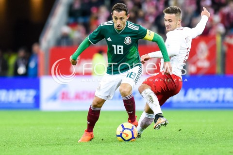  13.11.2017 GDANSK<br />PILKA NOZNA REPREZENTACJA<br />MECZ TOWARZYSKI Football Friendly match<br />MECZ POLSKA - MEKSYK ( Poland - Mexico )<br />N/Z ANDRES GUARDADO KAROL LINETTY<br /> 