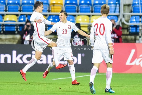  14.11.2017 GDYNIA<br />PILKA NOZNA REPREZENTACJA U21<br />KWALIFIKACJE DO MISTRZOSTW EUROPY 2019 European Championship 2019 Qualifying Round<br />MECZ POLSKA - DANIA ( Poland - Denmark )<br />N/Z KONRAD MICHALAK ROBERT GUMNY BRAMKA GOL RADOSC NA 1:0<br /> 