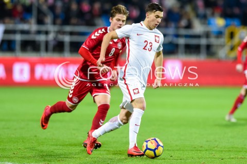  14.11.2017 GDYNIA<br />PILKA NOZNA REPREZENTACJA U21<br />KWALIFIKACJE DO MISTRZOSTW EUROPY 2019 European Championship 2019 Qualifying Round<br />MECZ POLSKA - DANIA ( Poland - Denmark )<br />N/Z MATHIAS JENSEN KONRAD MICHALAK<br /> 