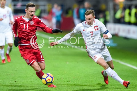 14.11.2017 GDYNIA<br />PILKA NOZNA REPREZENTACJA U21<br />KWALIFIKACJE DO MISTRZOSTW EUROPY 2019 European Championship 2019 Qualifying Round<br />MECZ POLSKA - DANIA ( Poland - Denmark )<br />N/Z JACOB BRUUN LARSEN SZYMON ZURKOWSKI<br /> 