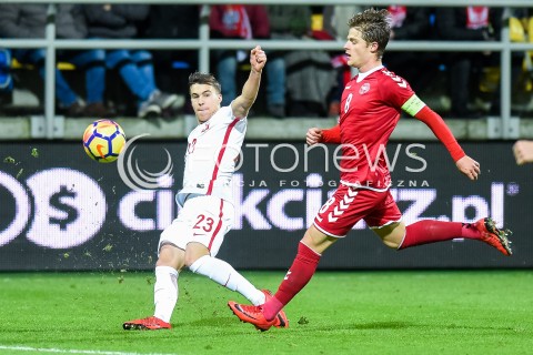  14.11.2017 GDYNIA<br />PILKA NOZNA REPREZENTACJA U21<br />KWALIFIKACJE DO MISTRZOSTW EUROPY 2019 European Championship 2019 Qualifying Round<br />MECZ POLSKA - DANIA ( Poland - Denmark )<br />N/Z KONRAD MICHALAK MATHIAS JENSEN<br /> 