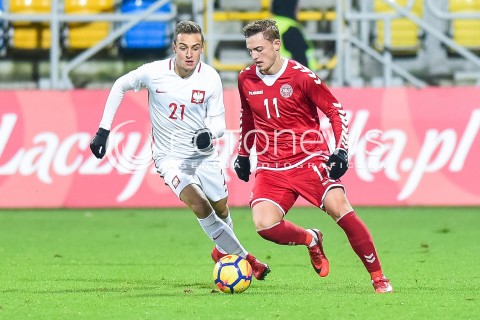  14.11.2017 GDYNIA<br />PILKA NOZNA REPREZENTACJA U21<br />KWALIFIKACJE DO MISTRZOSTW EUROPY 2019 European Championship 2019 Qualifying Round<br />MECZ POLSKA - DANIA ( Poland - Denmark )<br />N/Z DAVID KOPACZ JACOB BRUUN LARSEN<br /> 