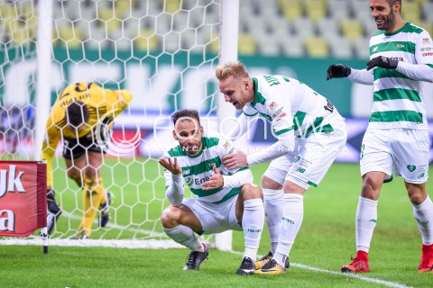  18.11.2017 GDANSK <br />PILKA NOZNA - EKSTRAKLASA SEZON 2017/2018<br />MECZ LECHIA GDANSK - WISLA PLOCK<br />N/Z MARCO PAIXAO DANIEL LUKASIK FLAVIO PAIXAO RADOSC BRAMKA GOL NA 1:0<br /> 