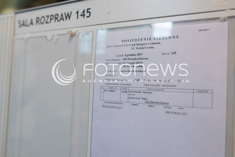  04.12.2017 GDANSK <br />POSIEDZENIE NIEJAWNE W SADZIE OKREGOWYM W GDANSKU W SPRAWIE JAROSLAWA KACZYNSKIEGO PRZECIWKO LECHOWI WALESIE<br />N/Z INFORMACJE O POSIEDZENIU W SALI ROZPRAW<br /> 