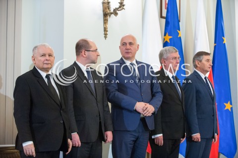  08.12.2017 WARSZAWA<br />UROCZYSTOSC PRZYJECIA DYMISJI RADY MINISTROW I NOMINACJI NA STANOWSKO PREZESA RADY MINISTROW<br />N/Z JAROSLAW KACZYNSKI ADAM BIELAN MAREK KUCHCINSKI STANISLAW KARCZEWSKI JOACHIM BRUDZINSKI<br /> 