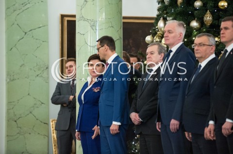  08.12.2017 WARSZAWA<br />UROCZYSTOSC PRZYJECIA DYMISJI RADY MINISTROW I NOMINACJI NA STANOWSKO PREZESA RADY MINISTROW<br />N/Z BEATA SZYDLO MATEUSZ MORAWIECKI JAROSLAW GOWIN PIOTR GLINSKI<br /> 