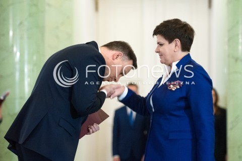  08.12.2017 WARSZAWA<br />UROCZYSTOSC PRZYJECIA DYMISJI RADY MINISTROW I NOMINACJI NA STANOWSKO PREZESA RADY MINISTROW<br />N/Z ANDRZEJ DUDA BEATA SZYDLO<br /> 