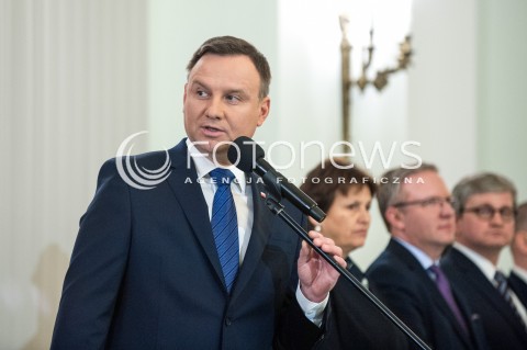  08.12.2017 WARSZAWA<br />UROCZYSTOSC PRZYJECIA DYMISJI RADY MINISTROW I NOMINACJI NA STANOWSKO PREZESA RADY MINISTROW<br />N/Z ANDRZEJ DUDA KRZYSZTOF SZCZERSKI HALINA SZYMANSKA PAWEL SOLOCH<br /> 