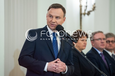  08.12.2017 WARSZAWA<br />UROCZYSTOSC PRZYJECIA DYMISJI RADY MINISTROW I NOMINACJI NA STANOWSKO PREZESA RADY MINISTROW<br />N/Z ANDRZEJ DUDA KRZYSZTOF SZCZERSKI HALINA SZYMANSKA PAWEL SOLOCH<br /> 