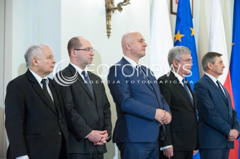  08.12.2017 WARSZAWA<br />UROCZYSTOSC PRZYJECIA DYMISJI RADY MINISTROW I NOMINACJI NA STANOWSKO PREZESA RADY MINISTROW<br />N/Z JAROSLAW KACZYNSKI ADAM BIELAN MAREK KUCHCINSKI STANISLAW KARCZEWSKI JOACHIM BRUDZINSKI<br /> 