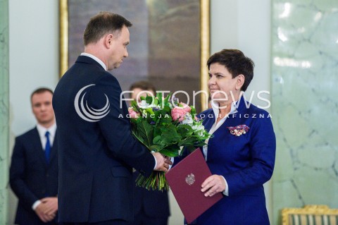  08.12.2017 WARSZAWA<br />UROCZYSTOSC PRZYJECIA DYMISJI RADY MINISTROW I NOMINACJI NA STANOWSKO PREZESA RADY MINISTROW<br />N/Z ANDRZEJ DUDA BEATA SZYDLO<br /> 