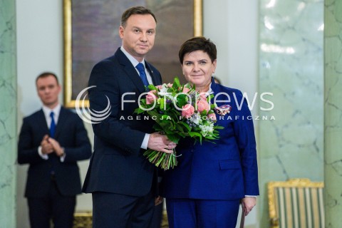 08.12.2017 WARSZAWA<br />UROCZYSTOSC PRZYJECIA DYMISJI RADY MINISTROW I NOMINACJI NA STANOWSKO PREZESA RADY MINISTROW<br />N/Z ANDRZEJ DUDA BEATA SZYDLO<br /> 