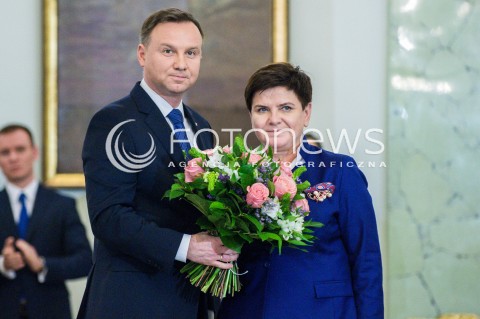  08.12.2017 WARSZAWA<br />UROCZYSTOSC PRZYJECIA DYMISJI RADY MINISTROW I NOMINACJI NA STANOWSKO PREZESA RADY MINISTROW<br />N/Z ANDRZEJ DUDA BEATA SZYDLO<br /> 