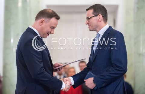  11.12.2017 WARSZAWA<br />POWOLANIE RZADU MATEUSZA MORAWIECKIEGO<br />N/Z ANDRZEJ DUDA MATEUSZ MORAWIECKI<br /> 