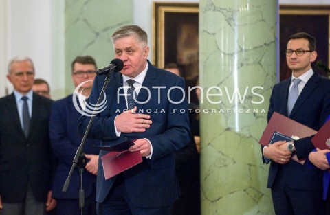  11.12.2017 WARSZAWA<br />POWOLANIE RZADU MATEUSZA MORAWIECKIEGO<br />N/Z KRZYSZTOF JURGIEL MATEUSZ MORAWIECKI<br /> 