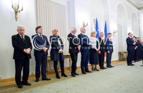  11.12.2017 WARSZAWA<br />POWOLANIE RZADU MATEUSZA MORAWIECKIEGO<br />N/Z JAROSLAW KACZYNSKI JULIA PRZYLEBSKA RYSZARD TERLECKI JOACHIM BRUDZINSKI MAREK KUCHCINSKI STANISLAW KARCZEWSKI ANDRZEJ DUDA<br /> 