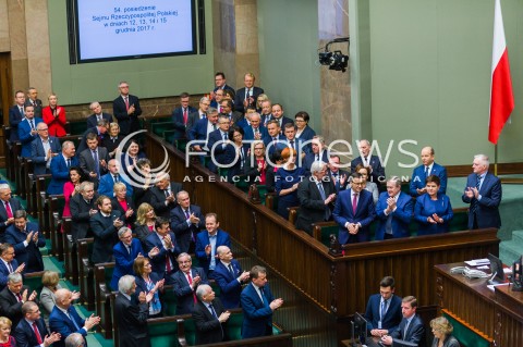  12.12.2017 WARSZAWA SEJM<br />POSIEDZENIE SEJMU<br />EXPOSE PREMIERA MATEUSZA MORAWIECKIEGO<br />N/Z MATEUSZ MORAWIECKI JAROSLAW KACZYNSKI BRAWA OKLASKI<br /> 