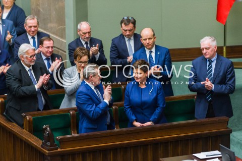  12.12.2017 WARSZAWA SEJM<br />POSIEDZENIE SEJMU<br />EXPOSE PREMIERA MATEUSZA MORAWIECKIEGO<br />N/Z RADA MINISTROW JAROSLAW KACZYNSKI BRAWA OKLASKI PODZIEKOWANIE DLA BEATA SZYDLO<br /> 