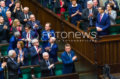  12.12.2017 WARSZAWA SEJM<br />POSIEDZENIE SEJMU<br />EXPOSE PREMIERA MATEUSZA MORAWIECKIEGO<br />N/Z SEJM SALA WIDOK VIEW POSLOWIE BRAWA OKLASKI JAROSLAW KACZYNSKI MATEUSZ MORAWIECKI MARIUSZ BLASZCZAK <br /> 