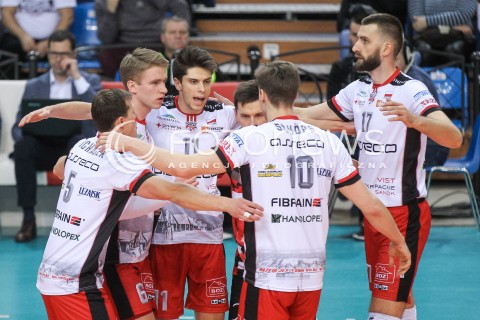  19.12.2017 RZESZOW POLAND<br />SIATKOWKA PUCHAR CEV <br />MEN VOLLEYBALL CEV CUP <br />MATCH ASSECO RESOVIA - PERUNGAN POJAT ROVANIEMI <br />N/Z ALEKSANDER SLIWKA MARCIN MOZDZONEK DOMINIK DEPOWSKI RADOSC EMOCJE <br /> 