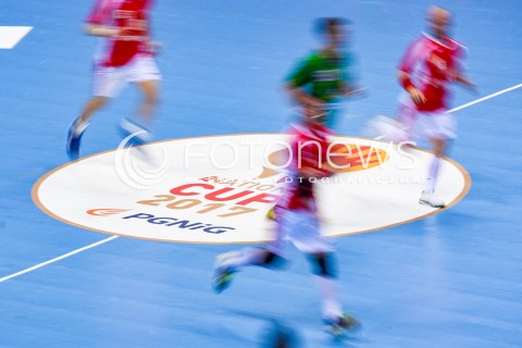  29.12.2017 GDANSK<br />PILKA RECZNA - TURNIEJ MIEDZYNARODOWY 4 NATIONS CUP<br />MECZ POLSKA - BIALORUS<br />N/Z LOGO 4 NATIONS CUP<br /> 