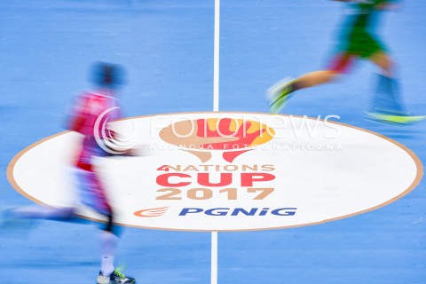  29.12.2017 GDANSK<br />PILKA RECZNA - TURNIEJ MIEDZYNARODOWY 4 NATIONS CUP<br />MECZ POLSKA - BIALORUS<br />N/Z LOGO 4 NATIONS CUP<br /> 