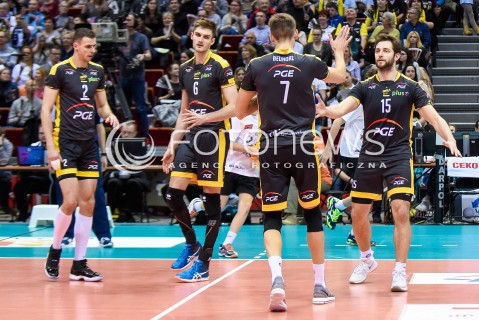  05.01.2018 GDANSK<br />SIATKOWKA - PLUS LIGA SEZON 2017/2018<br />MECZ TREFL GDANSK - PGE SKRA BELCHATOW<br />N/Z MARIUSZ WLAZLY KAROL KLOS BARTLOMIEJ BEDNORZ GRZEGORZ LOMACZ<br /> 