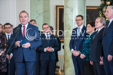  09.01.2018 WARSZAWA <br />ZAPRZYSIEZENIE NOWYCH CZLONKOW RADY MINISTROW PRZEZ PREZYDENTA RP <br />N/Z HENRYK KOWALCZYK ( MINISTER SRODOWISKA ) PREMIER MATEUSZ MORAWIECKI BEATA SZYDLO PIOTR GLINSKI <br /> 