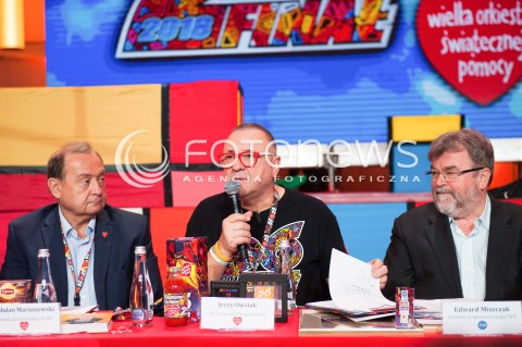  12.01.2018 WARSZAWA<br />KONFERENCJA PRZED 26 FINALEM WOSP<br />N/Z BOHDAN MARUSZEWSKI JUREK JERZY OWSIAK EDWARD MISZCZAK<br /> 