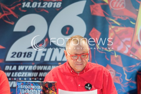  14.01.2018 WARSZAWA <br />26 FINAL WIELKIEJ ORKIESTRY SWIATECZNEJ POMOCY<br />KONFERENCJA PRASOWA JURKA OWSIAKA<br />N/Z JUREK JERZY OWSIAK<br /> 
