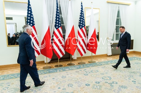  26.01.2018 WARSZAWA<br />SPOTKANIE PREZYDENTA RP Z SEKRETARZEM STANU USA<br />N/Z PREZYDENT RP ANDRZEJ DUDA SEKRETARZ STANU USA REX TILLERSON<br /> 
